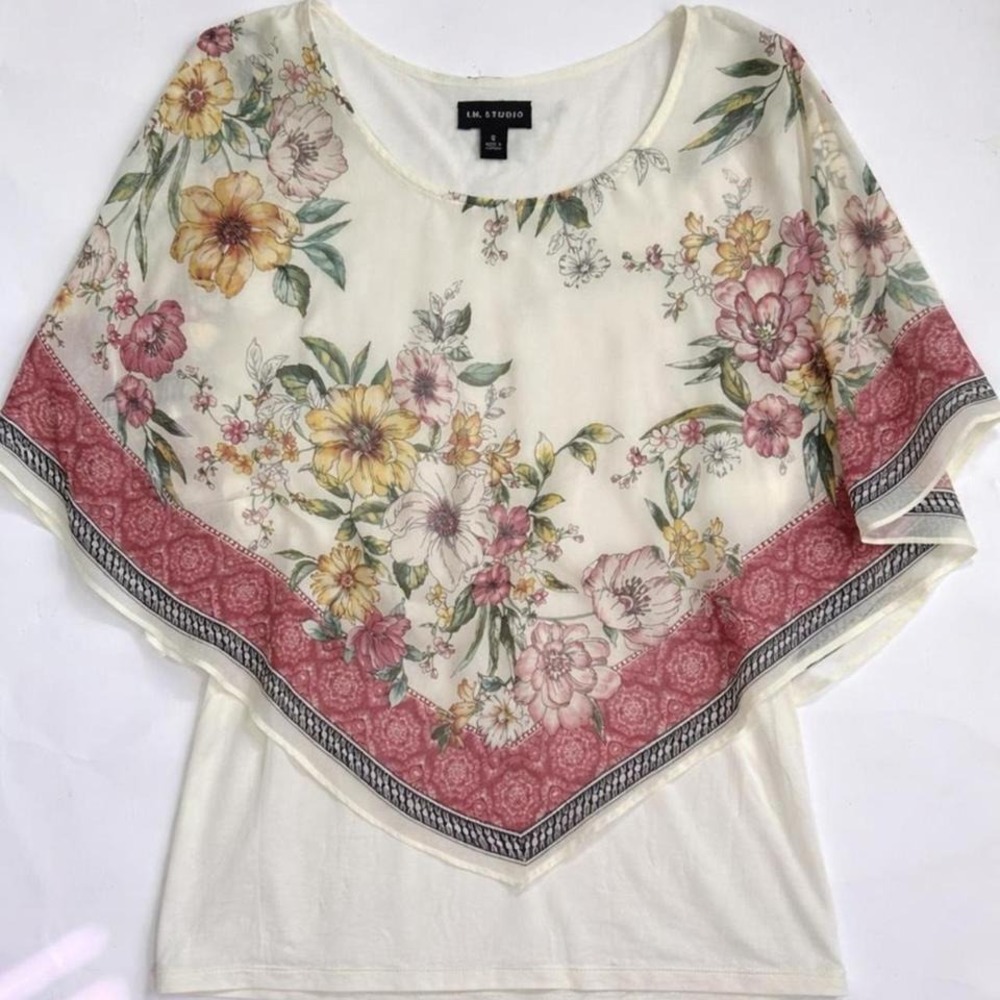Y2K soft floral boho poncho top flowy dreamy piece sheer overlay ✨